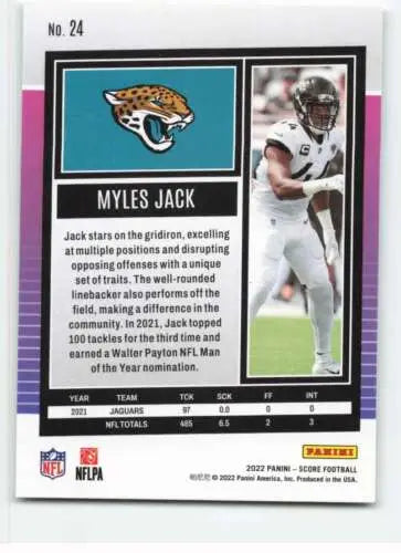 Myles Jack football card from 2022 Score #24 featuring original gloss finish