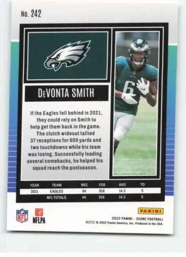 DeVonta Smith football card 2022 Score #242 original gloss Simply Sandoval product