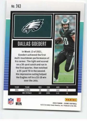 Dallas Goedert 2022 Score #243 football card original gloss from Simply Sandoval