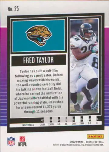 Fred Taylor football card 2022 Score #25 NM-MT Jaguars with original gloss by Simply Sandoval