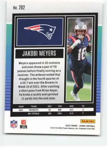 Jakobi Meyers football card 2022 Score #282 NM-MT original gloss Simply Sandoval