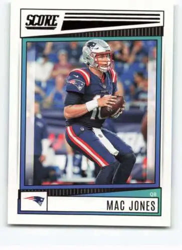 Mac Jones football card from 2022 Score, featuring original gloss, Simply Sandoval