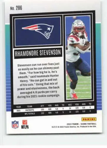 Rhamondre Stevenson football card 2022 Score with original gloss by Simply Sandoval