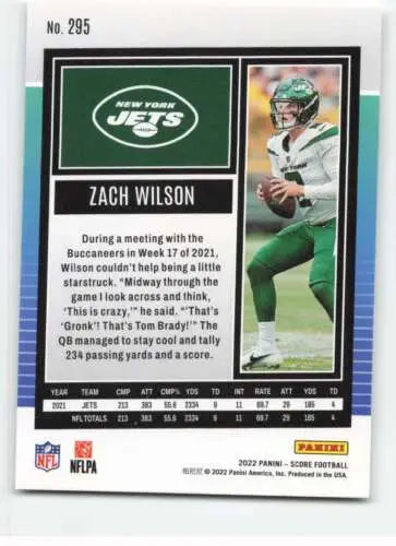 Zach Wilson football card 2022 Score #295 NM-MT NY Jets original gloss Simply Sandoval