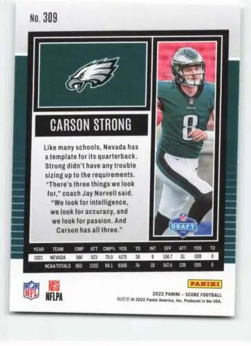 Carson Strong 2022 Score #309 NM-MT RC Rookie football card with original gloss