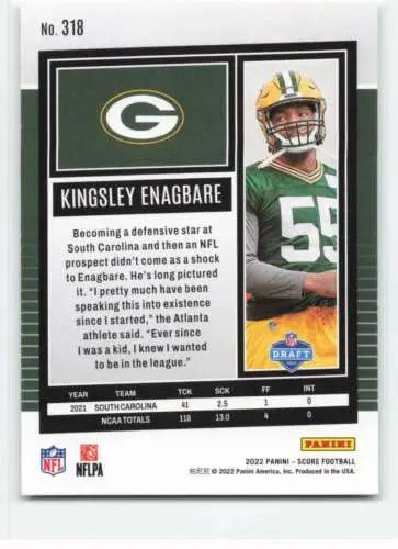 Kingsley Enagbare 2022 Score football card with original gloss by Simply Sandoval