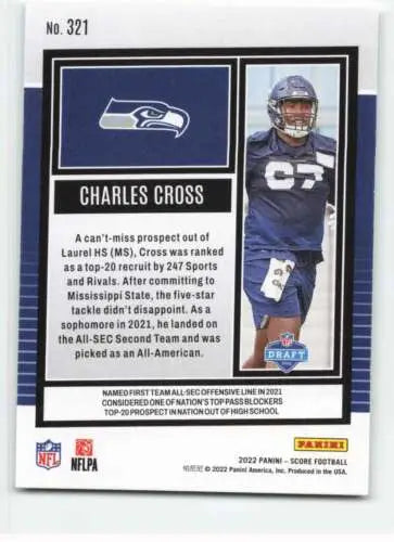 Charles Cross football card 2022 Score #321 NM-MT RC Seahawks original gloss