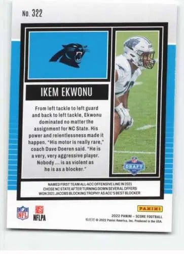 Ikem Ekwonu 2022 Score football card featuring original gloss and NM-MT condition