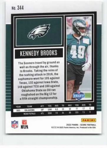 Kennedy Brooks 2022 Score #344 RC football card featuring original gloss by Simply Sandoval