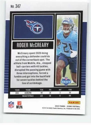 Roger McCreary 2022 Score rookie football card with original gloss by Simply Sandoval