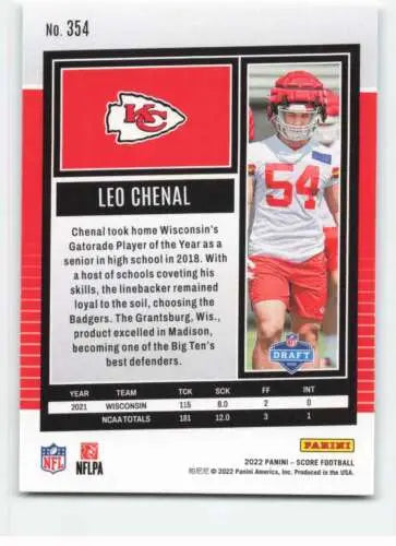 Leo Chenal football card 2022 Score #354 original gloss NM-MT RC Rookie Chiefs