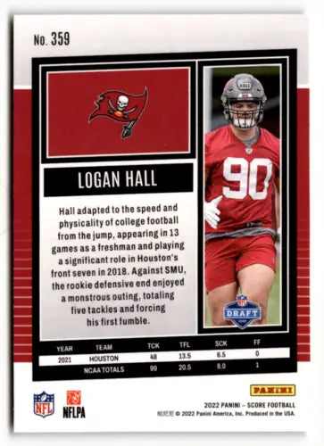 Logan Hall 2022 Score #359 Mint RC Rookie Football Card Original Gloss Buccaneers