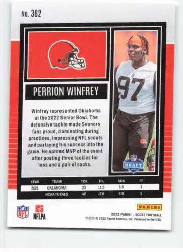 Perrion Winfrey football card from 2022 Score featuring original gloss finish