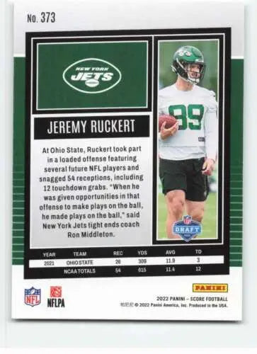 Jeremy Ruckert football card featuring original gloss from 2022 Score NY Jets RC