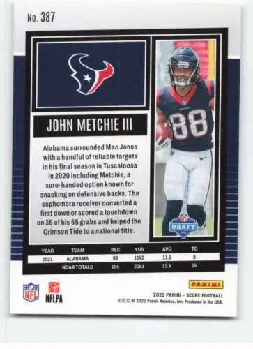 John Metchie III football card 2022 Score #387 original gloss NM-MT RC Texans