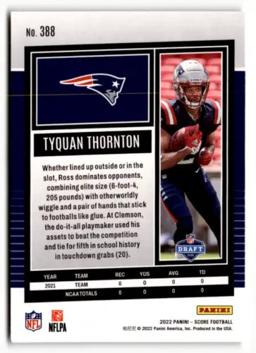 Tyquan Thornton 2022 Score NM RC Rookie football card with original gloss finish