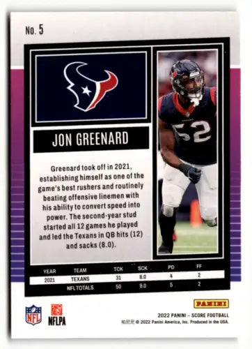 Jonathan Greenard football card 2022 Score #5 with original gloss from Simply Sandoval