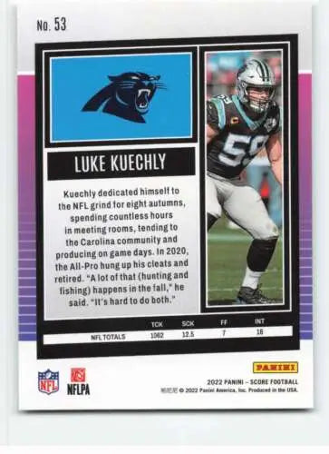 Luke Kuechly football card 2022 Score #53 original gloss Panthers Simply Sandoval