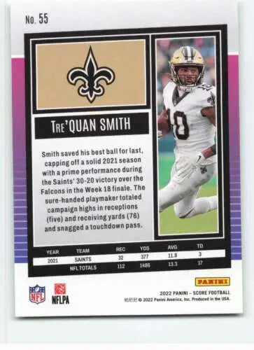 2022 Score #55 Tre’Quan Smith NM-MT football card with original gloss finish