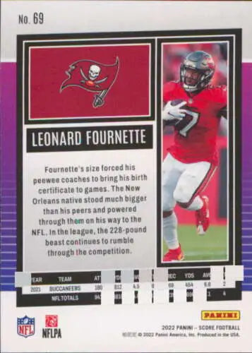 Leonard Fournette 2022 Score #69 football card with original gloss, Simply Sandoval edition