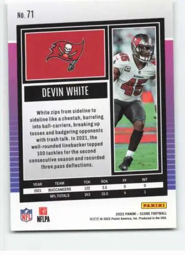 2022 Score #71 Devin White football card with original gloss by Simply Sandoval