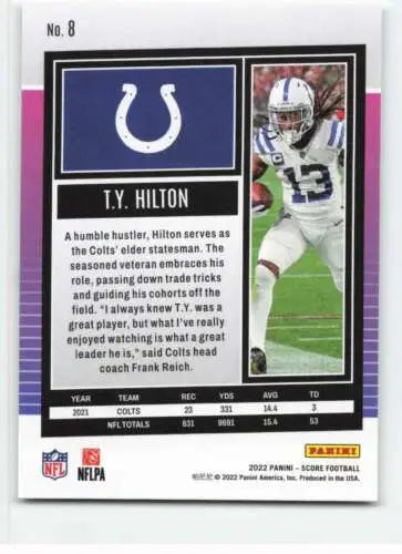 T.Y. Hilton football card in original gloss from 2022 Score NM-MT Colts collection