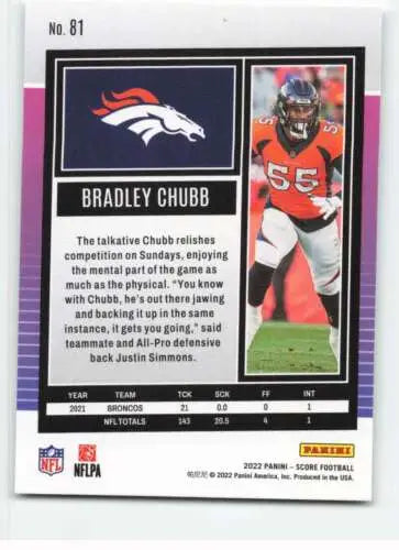 2022 Score #81 Bradley Chubb football card in original gloss for Broncos collectors