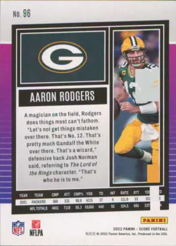 2022 Score #96 Aaron Rodgers NM-MT football card with original gloss by Simply Sandoval