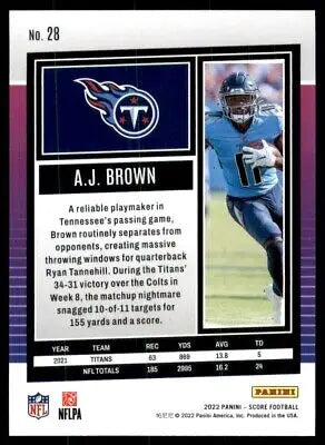 A.J. Brown Tennessee Titans football card 2022 Score #28 text-align center line-height normal