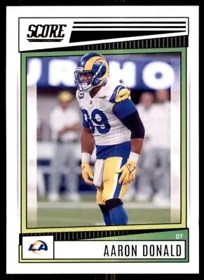 Aaron Donald football card from 2022 Score Los Angeles Rams #157 displayed center