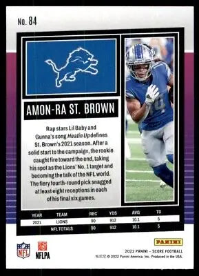 Amon-Ra St. Brown 2022 Score football card for Detroit Lions, text-align center display