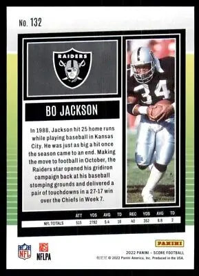 2022 Score Bo Jackson Los Angeles Raiders #132 football card display image