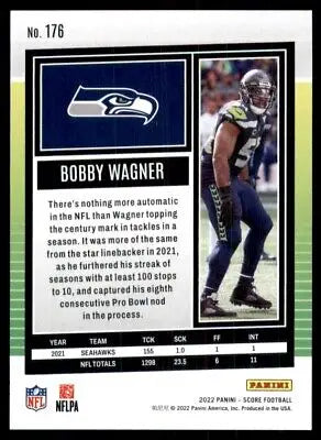 Bobby Wagner football card 2022 Score Seattle Seahawks #176 displayed text-align center