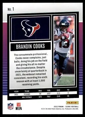 Brandin Cooks football card for the Houston Texans 2022 Score product