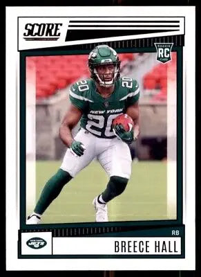 Breece Hall rookie card from 2022 Score New York Jets product featuring text-align center design