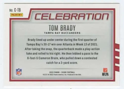 Tom Brady football card featuring original gloss from 2022 Score Celebration series