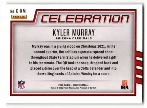 Kyler Murray football card from 2022 Score Celebration in NM-MT condition