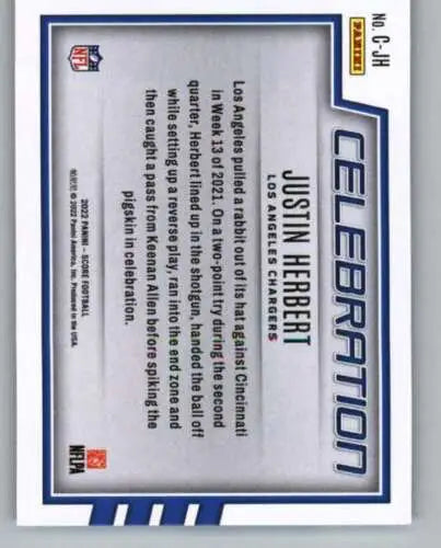 2022 Score Celebration #15 Justin Herbert NM-MT LA Chargers original gloss football card