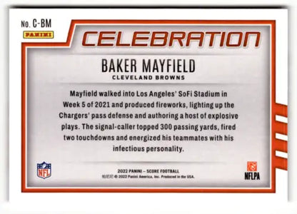 Baker Mayfield football card from 2022 Score Celebration in original gloss condition