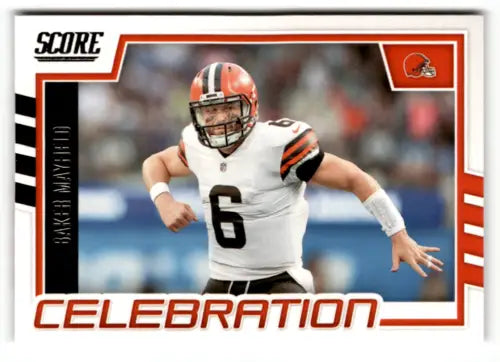 Baker Mayfield football card featuring original gloss from 2022 Score Celebration series