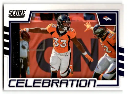 2022 Score Celebration Javonte Williams football trading card with original gloss finish