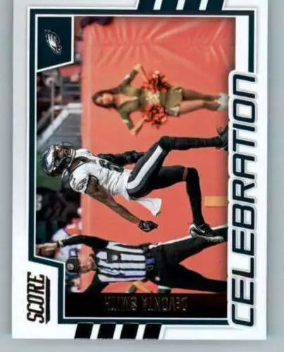 Trading card of DeVonta Smith’s acrobatic catch in the 2022 Score Celebration series