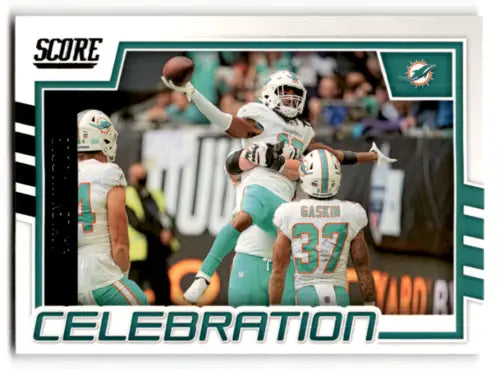 2022 Score Celebration Jaylen Waddle football card with original gloss Miami Dolphins