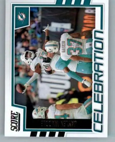 Football trading card featuring Jaylen Waddle from 2022 Score Celebration series