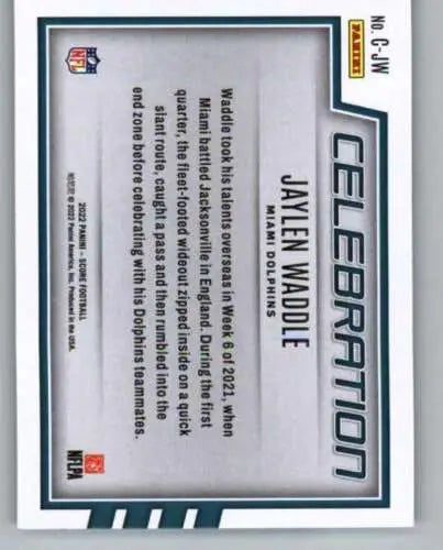 Jaylen Waddle Football Card 2022 Score Celebration Original Gloss Dolphins ID:50523