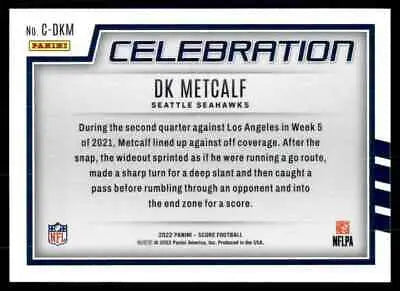 DK Metcalf 2022 Score Celebration football card for Seattle Seahawks, text-align center