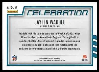 Jaylen Waddle 2022 Score Celebration football card featuring Miami Dolphins #207