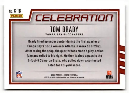 Tom Brady 2022 Score Celebration Red football card with original gloss, Buccaneers