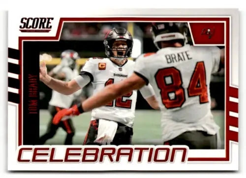 Football trading card featuring 2022 Score Celebration Red Tom Brady NM-MT Buccaneers