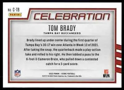 Tom Brady football card from 2022 Score Celebration for Tampa Bay Buccaneers